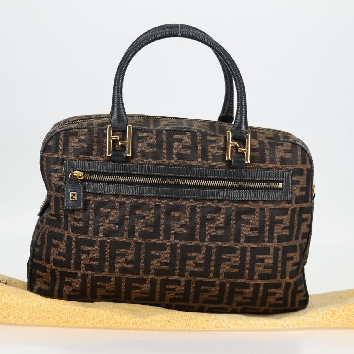 FENDI Zucca Canvas Hand Bag Black Brown gold Auth BA4615