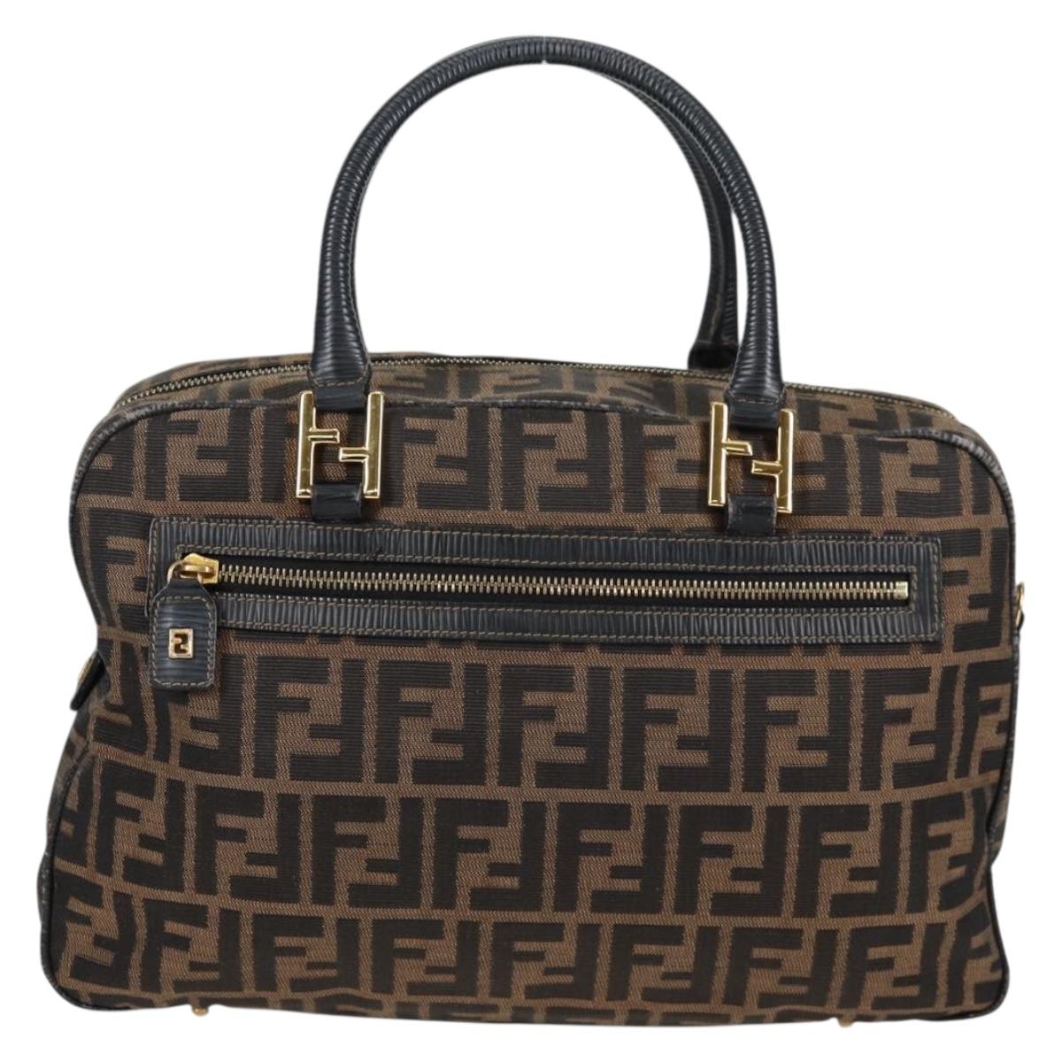 FENDI Zucca Canvas Hand Bag Black Brown gold Auth BA4615