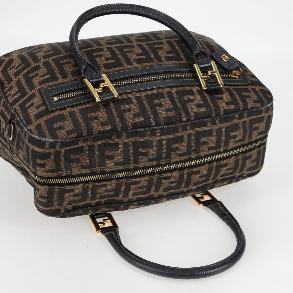 FENDI Zucca Canvas Hand Bag Black Brown gold Auth BA4615