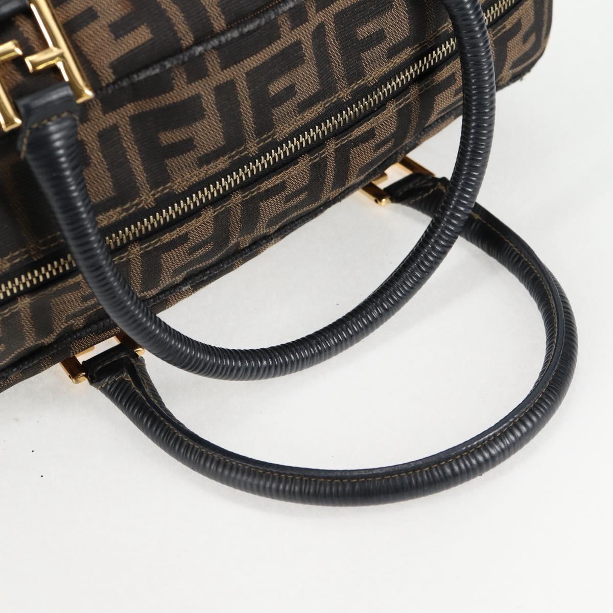 FENDI Zucca Canvas Hand Bag Black Brown gold Auth BA4615