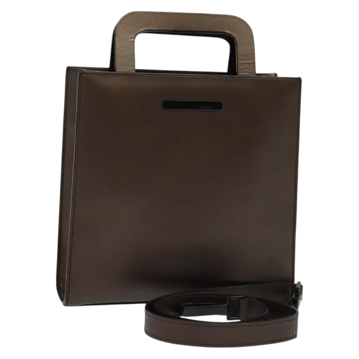 GUCCI Hand Bag Leather 2way Brown Auth BA4643