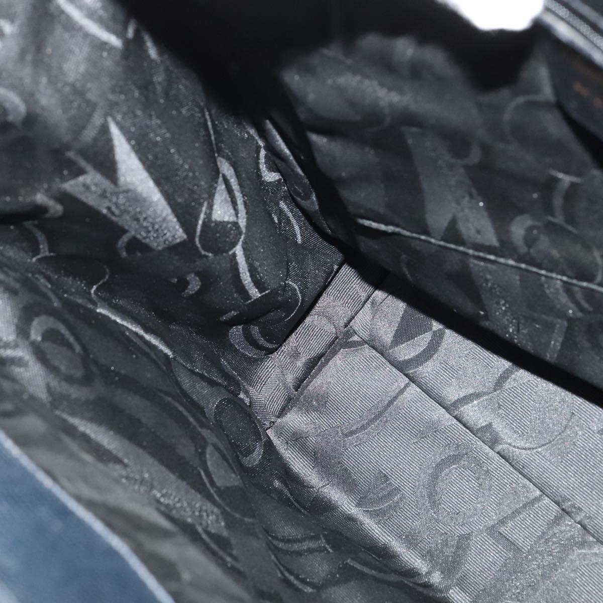 Salvatore Ferragamo Tote Bag Leather Embossed Navy Gold Auth BA4645