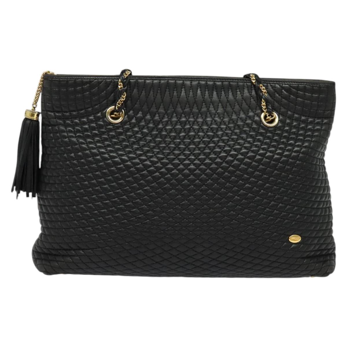 BALLY Chain Shoulder Bag Leather Black Gold Auth BA4648