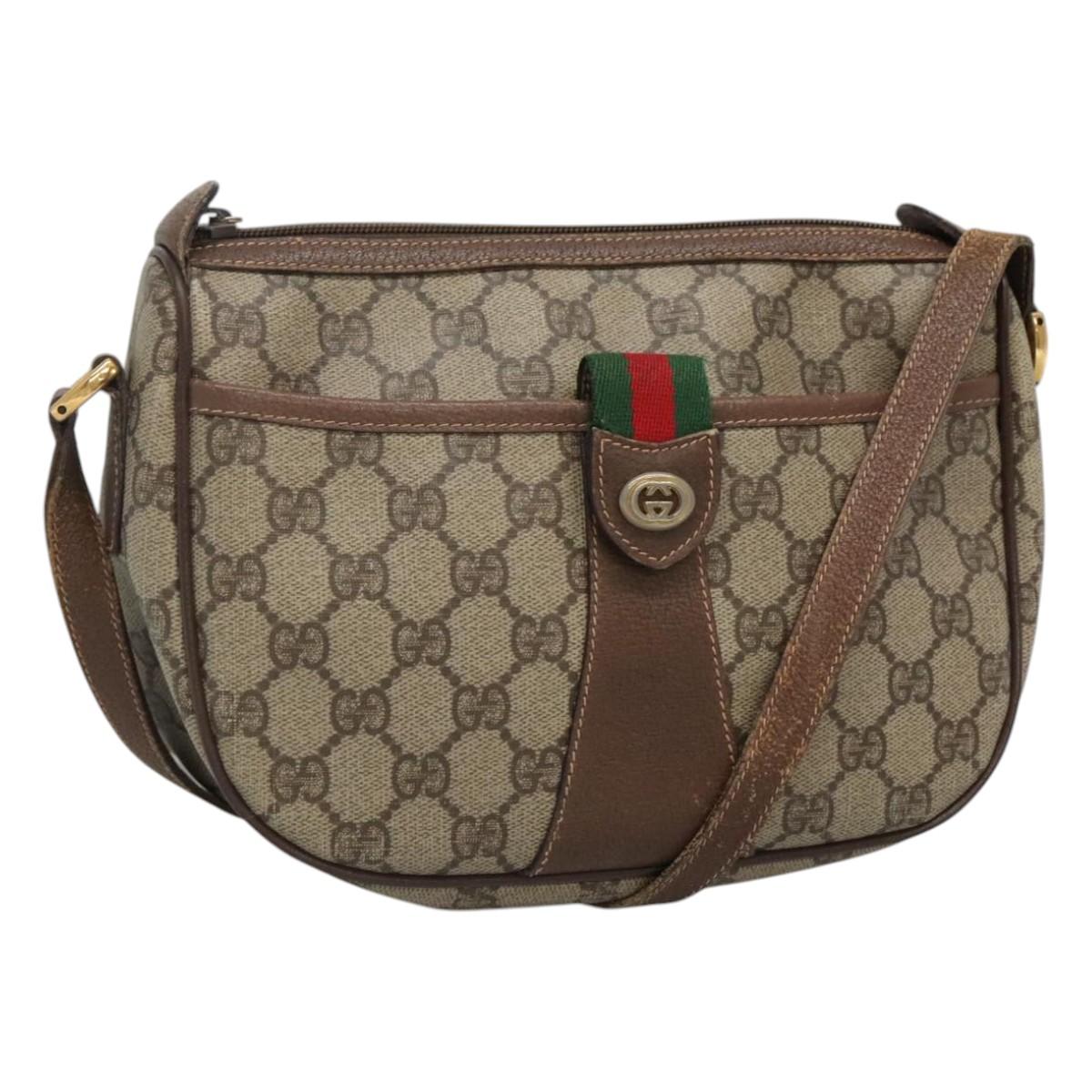 GUCCI GG Supreme Web Sherry Line Shoulder Bag PVC Beige Red 89 02 032 Auth BA465