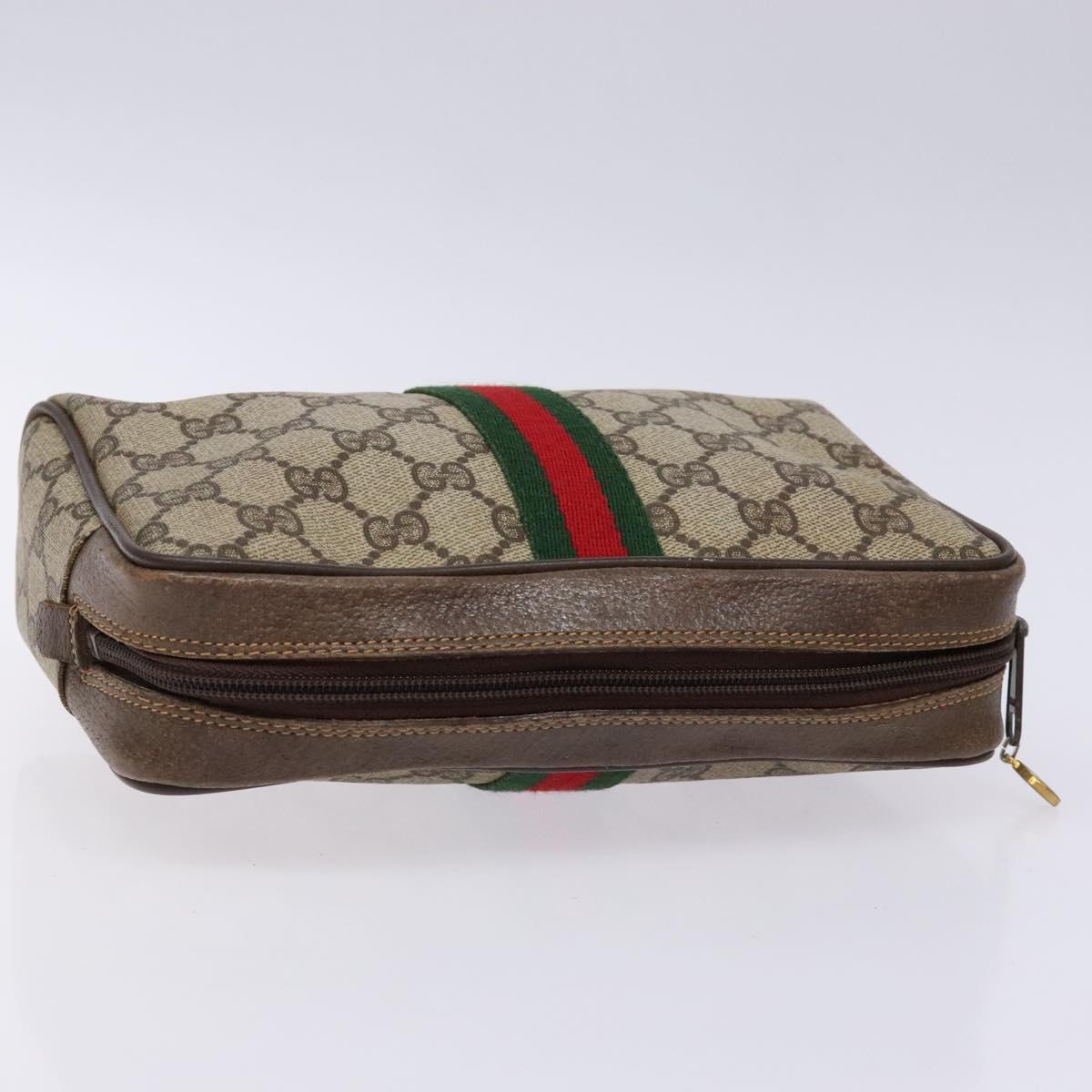GUCCI GG Supreme Web Sherry Line Clutch Bag PVC Beige Gold 010 378 Auth BA4656