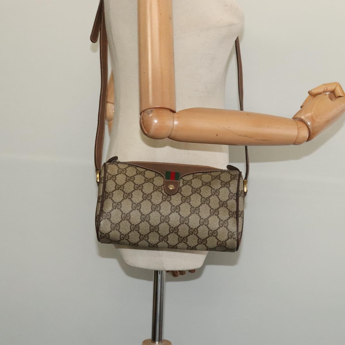 GUCCI GG Supreme Web Sherry Line Shoulder Bag PVC Beige 89 02 018 Auth BA4657