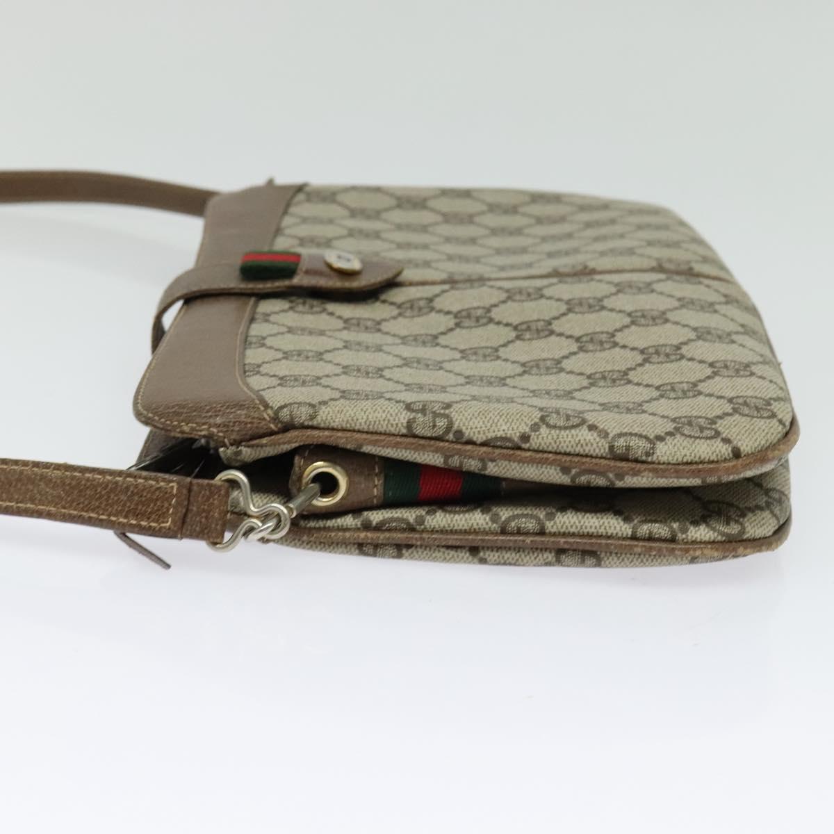 GUCCI GG Supreme Web Sherry Line Shoulder Bag PVC Beige Red Auth BA4658