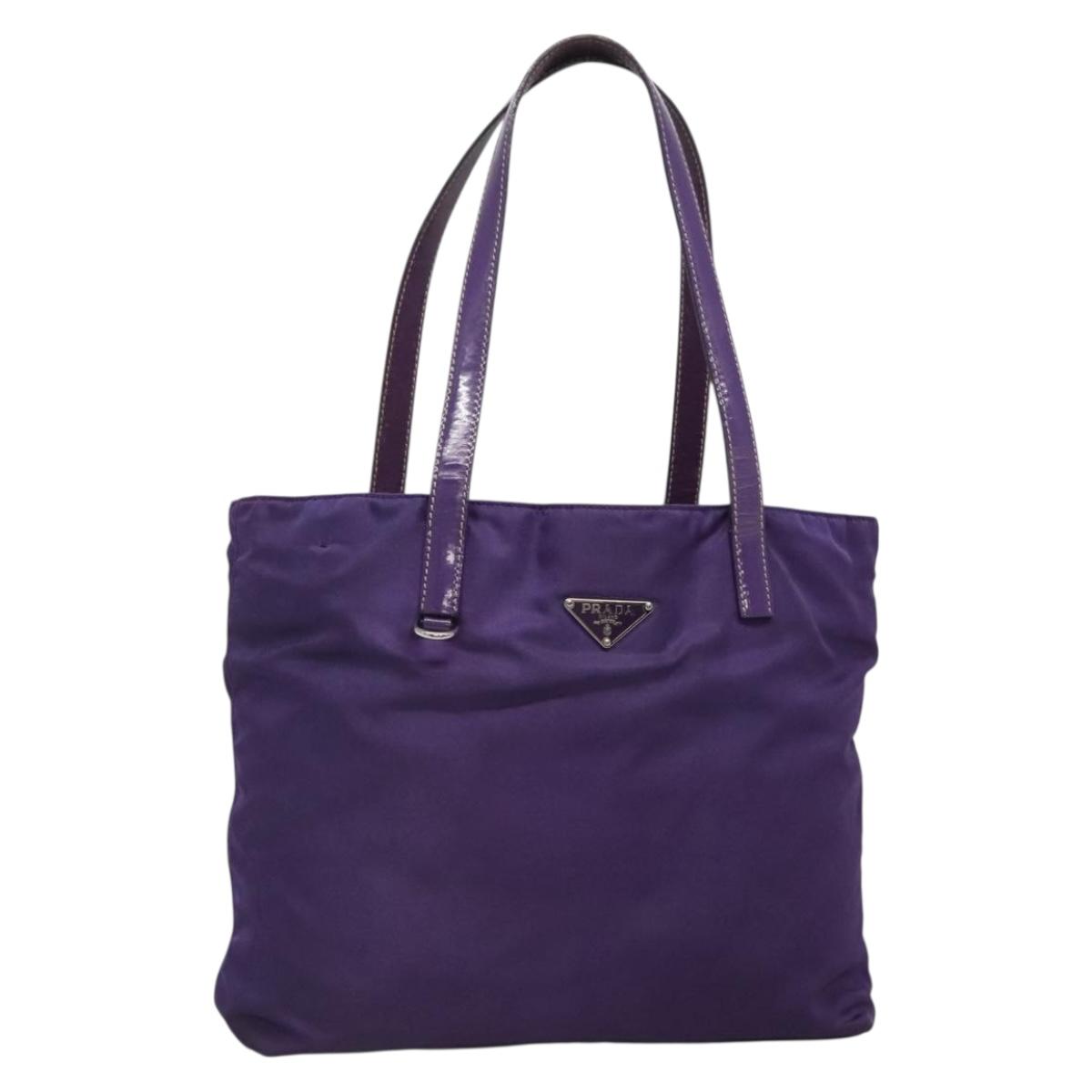 PRADA Tote Bag Nylon Purple Silver Auth BA4659