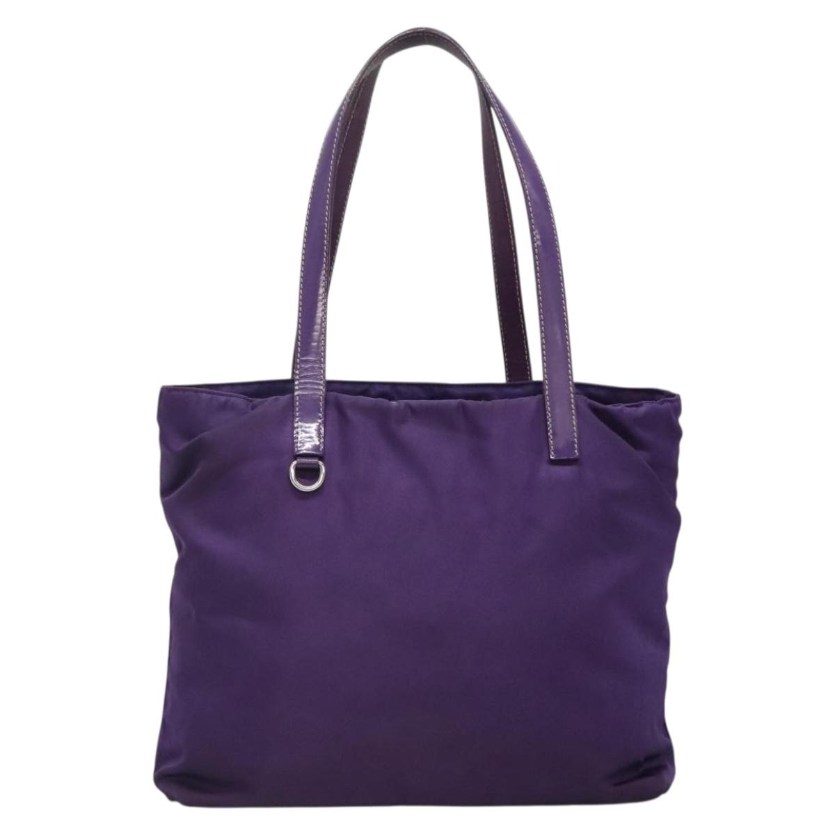 PRADA Tote Bag Nylon Purple Silver Auth BA4659