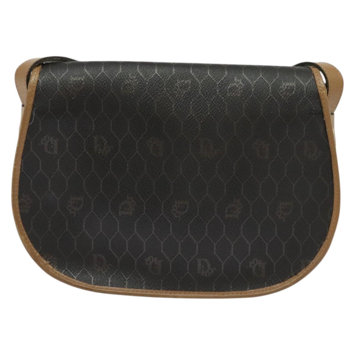 Christian Dior Honeycomb Canvas Shoulder Bag PVC Black Gold Auth BA4665