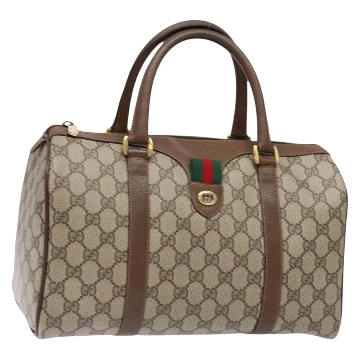 GUCCI GG Supreme Web Sherry Line Hand Bag PVC Beige Gold 40 02 007 Auth BA4667