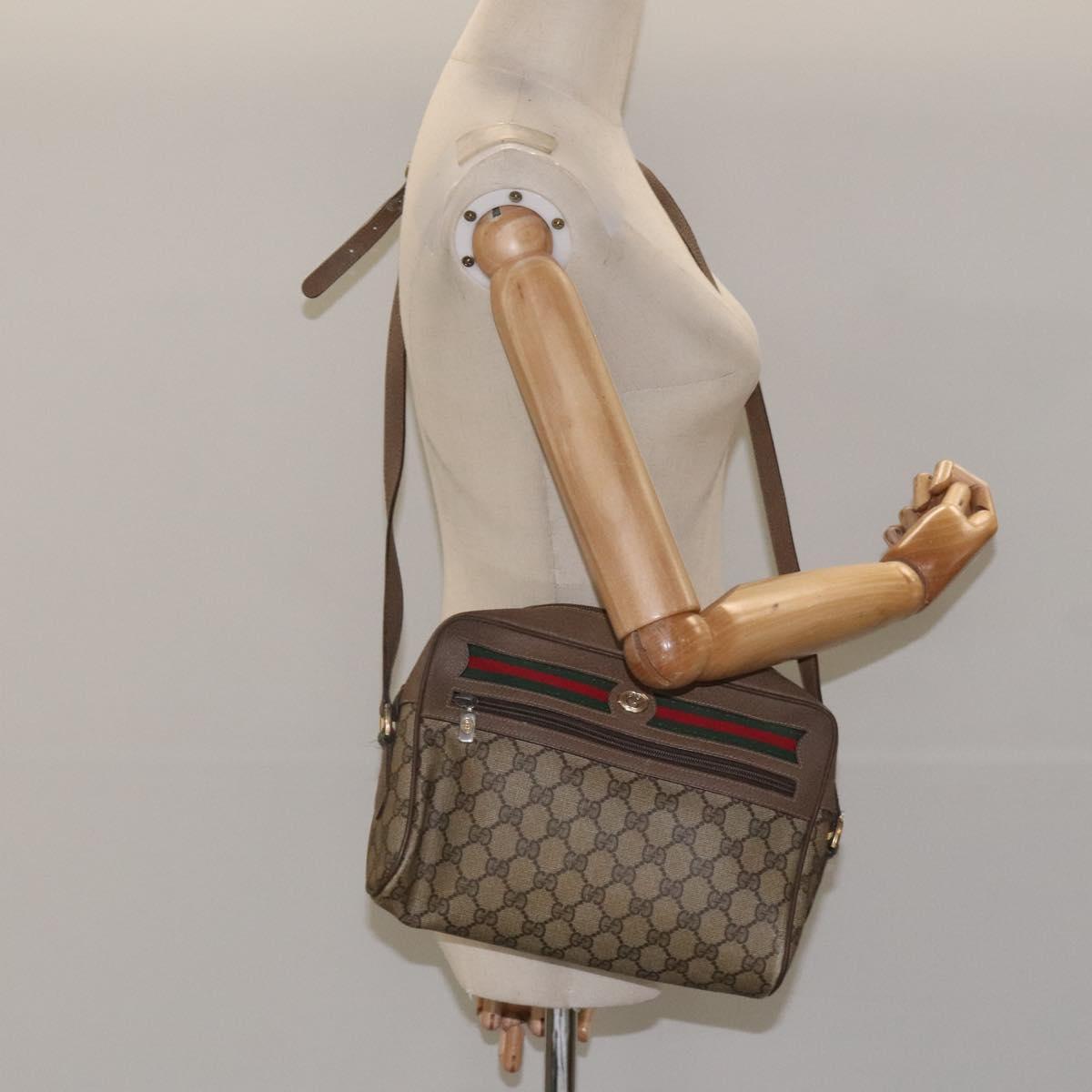 GUCCI GG Supreme Web Sherry Line Shoulder Bag PVC Leather Beige Red Auth BA467