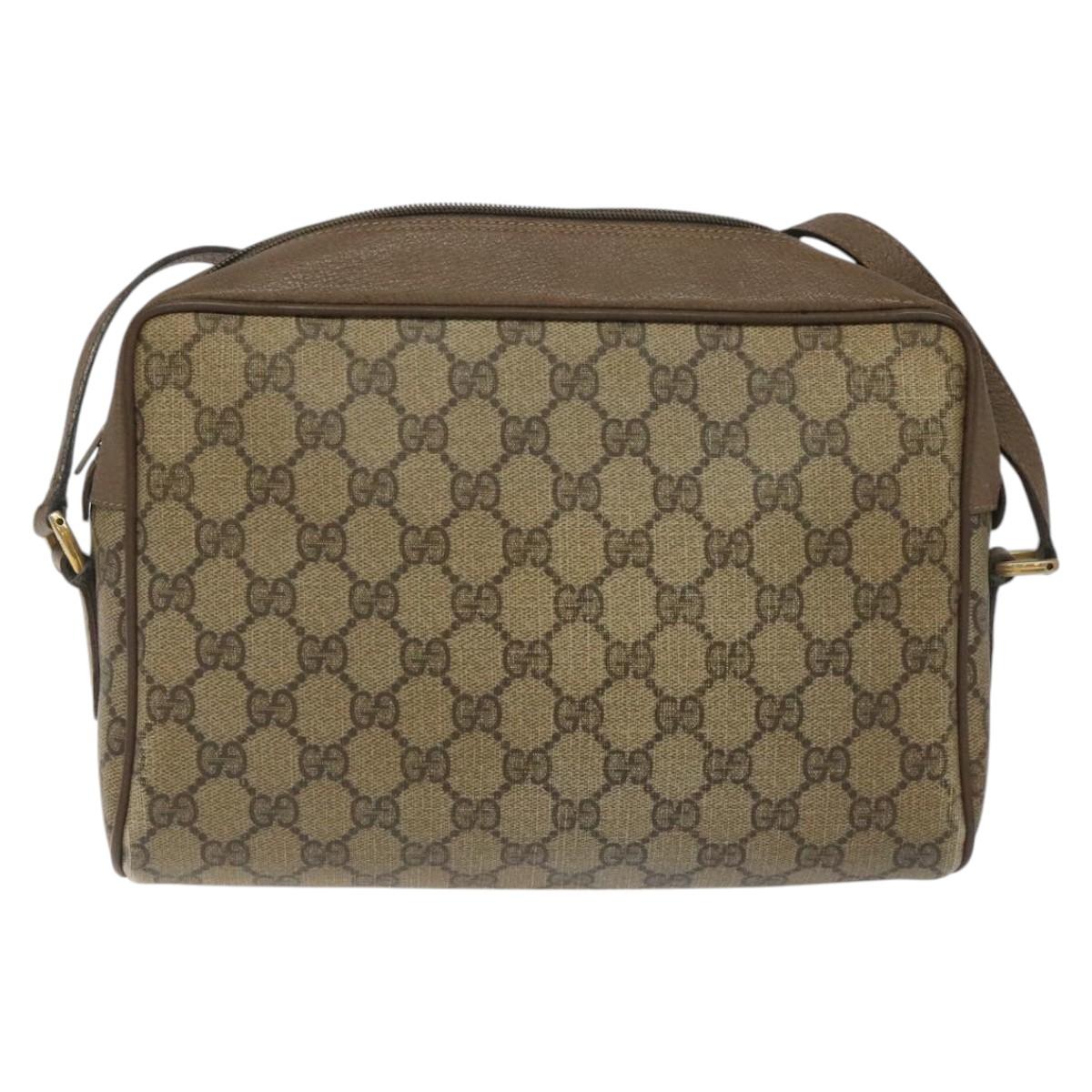GUCCI GG Supreme Web Sherry Line Shoulder Bag PVC Leather Beige Red Auth BA467