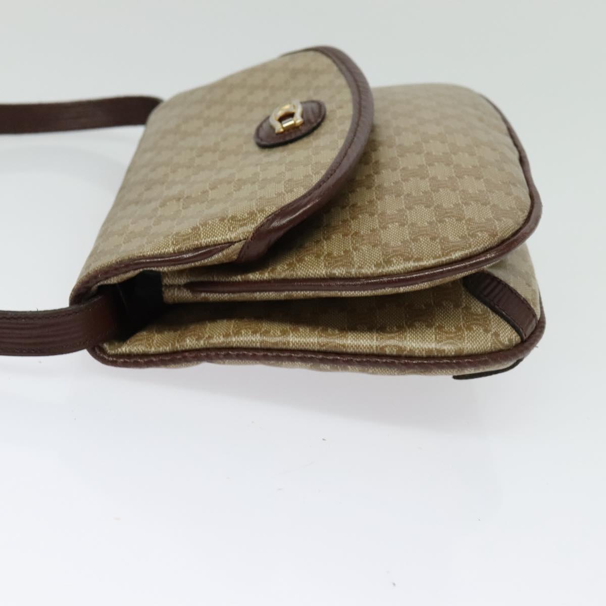 CELINE Macadam Canvas Shoulder Bag Beige Gold Auth BA4671