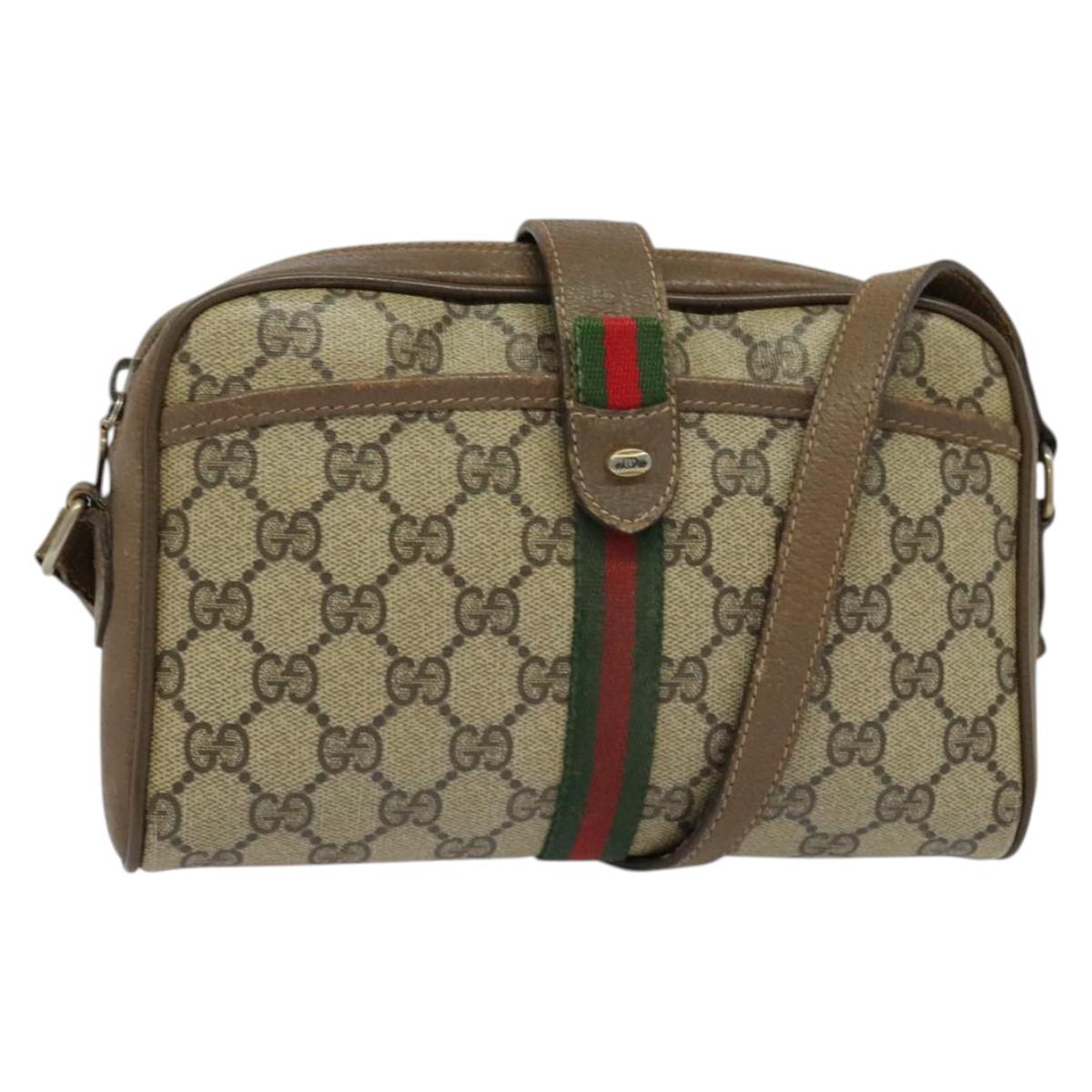 GUCCI GG Supreme Web Sherry Line Shoulder Bag PVC Beige 89 02 055 Auth BA4680