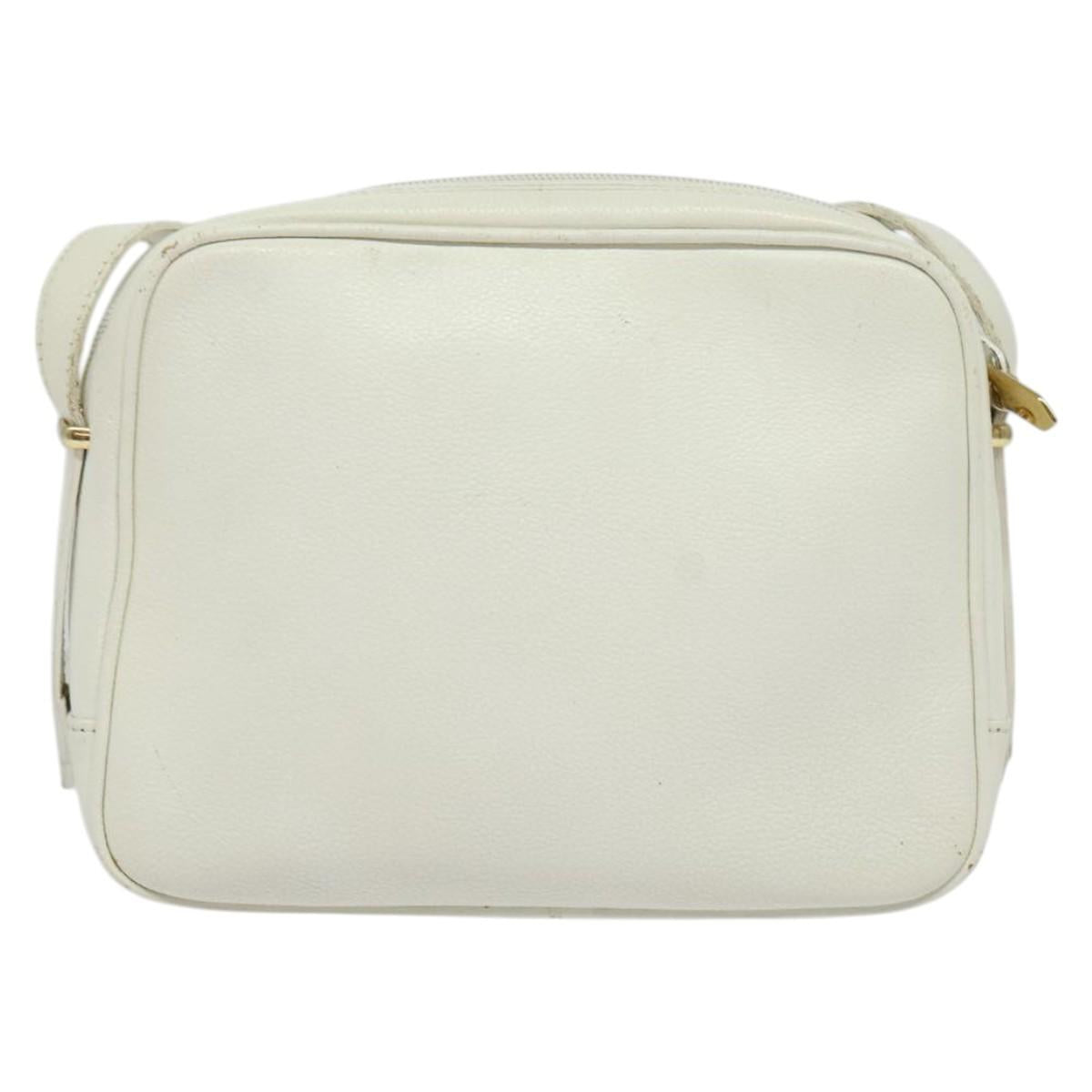 SAINT LAURENT Shoulder Bag Leather White Gold Auth BA4681