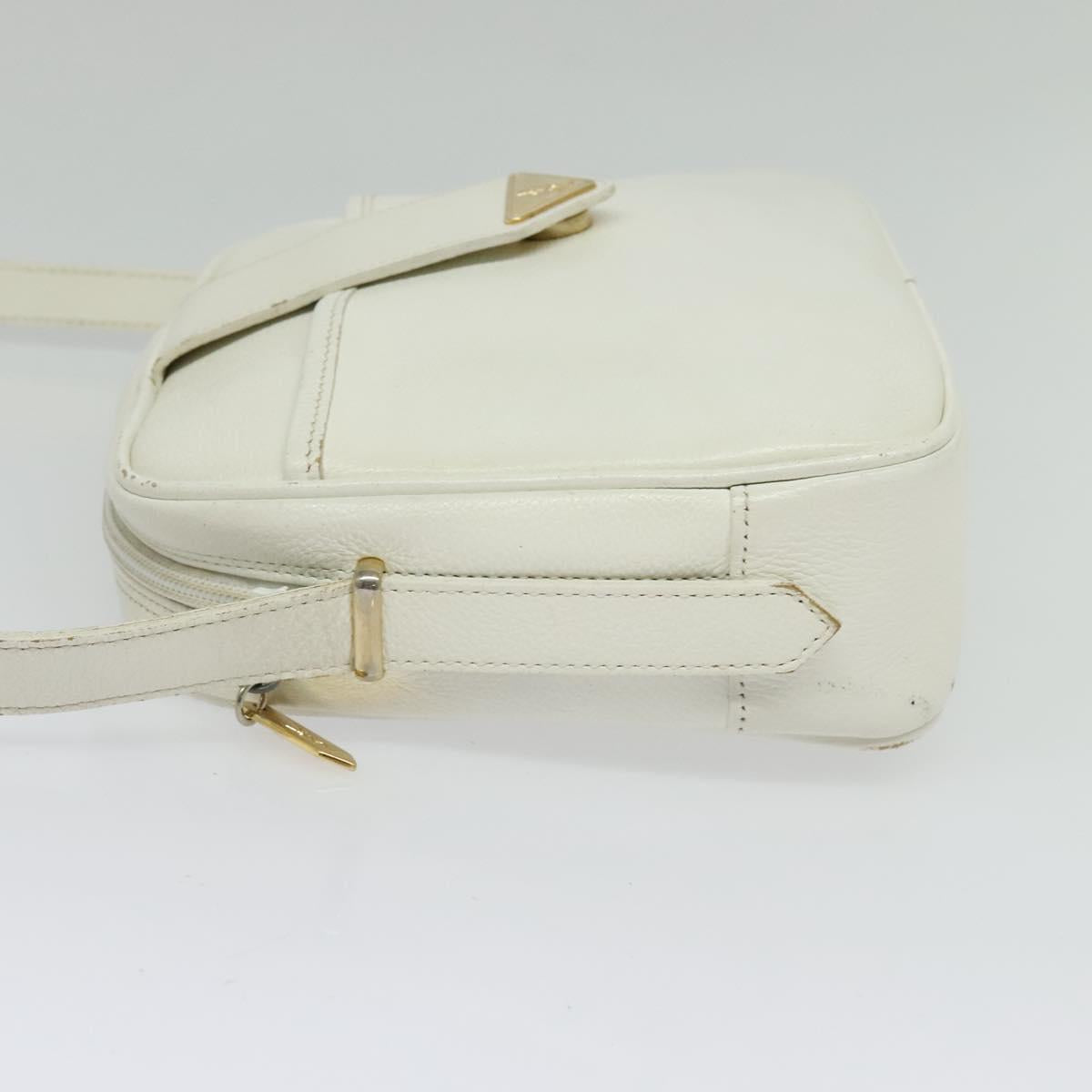 SAINT LAURENT Shoulder Bag Leather White Gold Auth BA4681