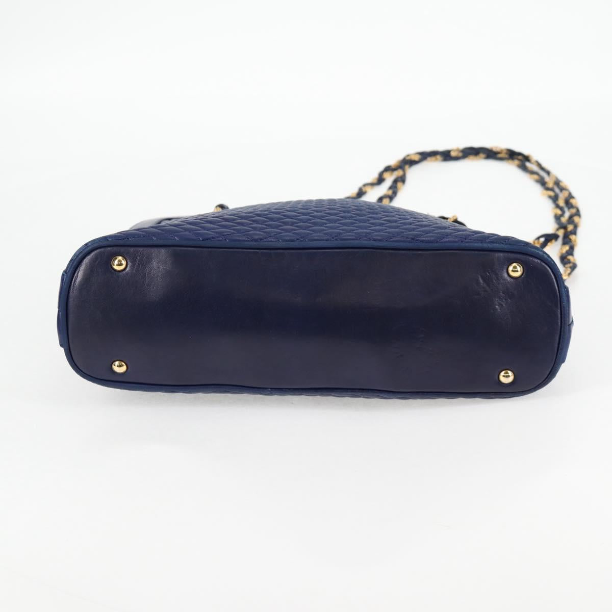 BALLY Quilted Chain Shoulder Bag Leather Blue Gold Auth BA4685