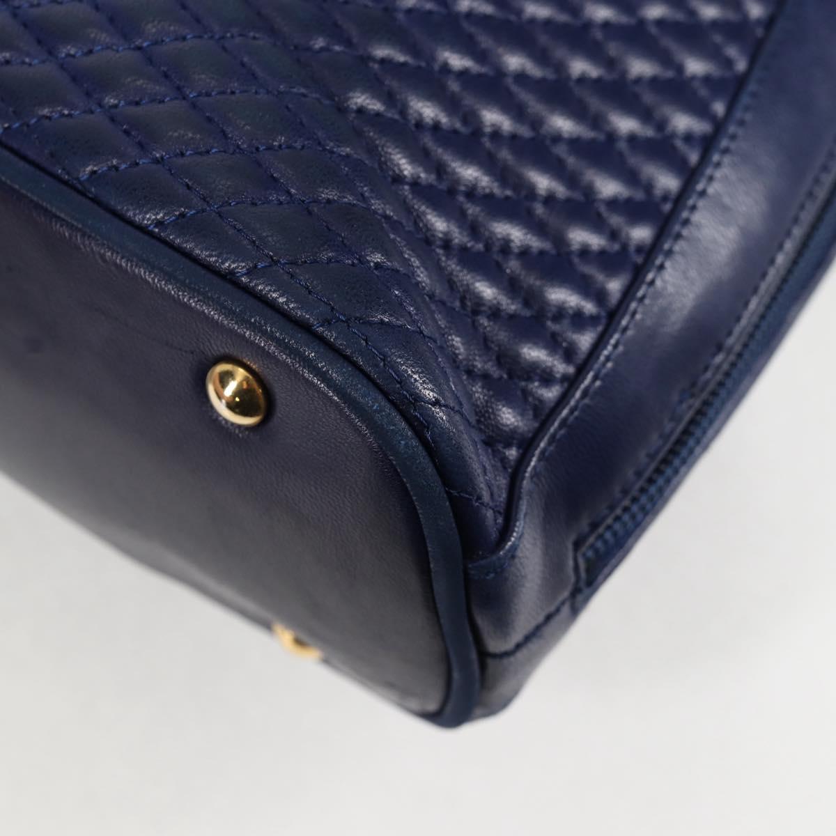 BALLY Quilted Chain Shoulder Bag Leather Blue Gold Auth BA4685