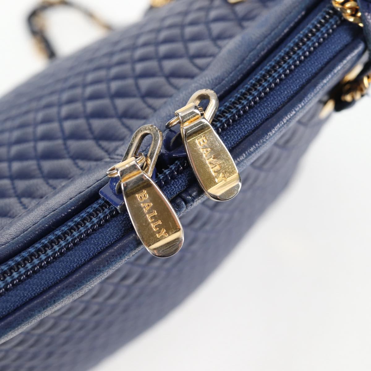 BALLY Quilted Chain Shoulder Bag Leather Blue Gold Auth BA4685