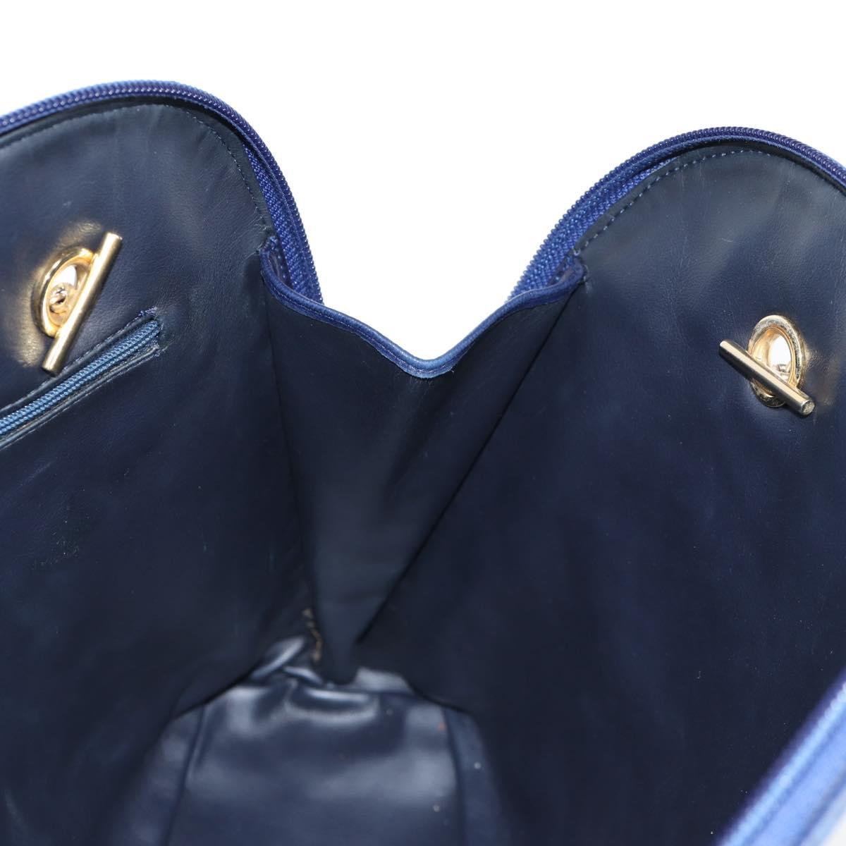 BALLY Quilted Chain Shoulder Bag Leather Blue Gold Auth BA4685