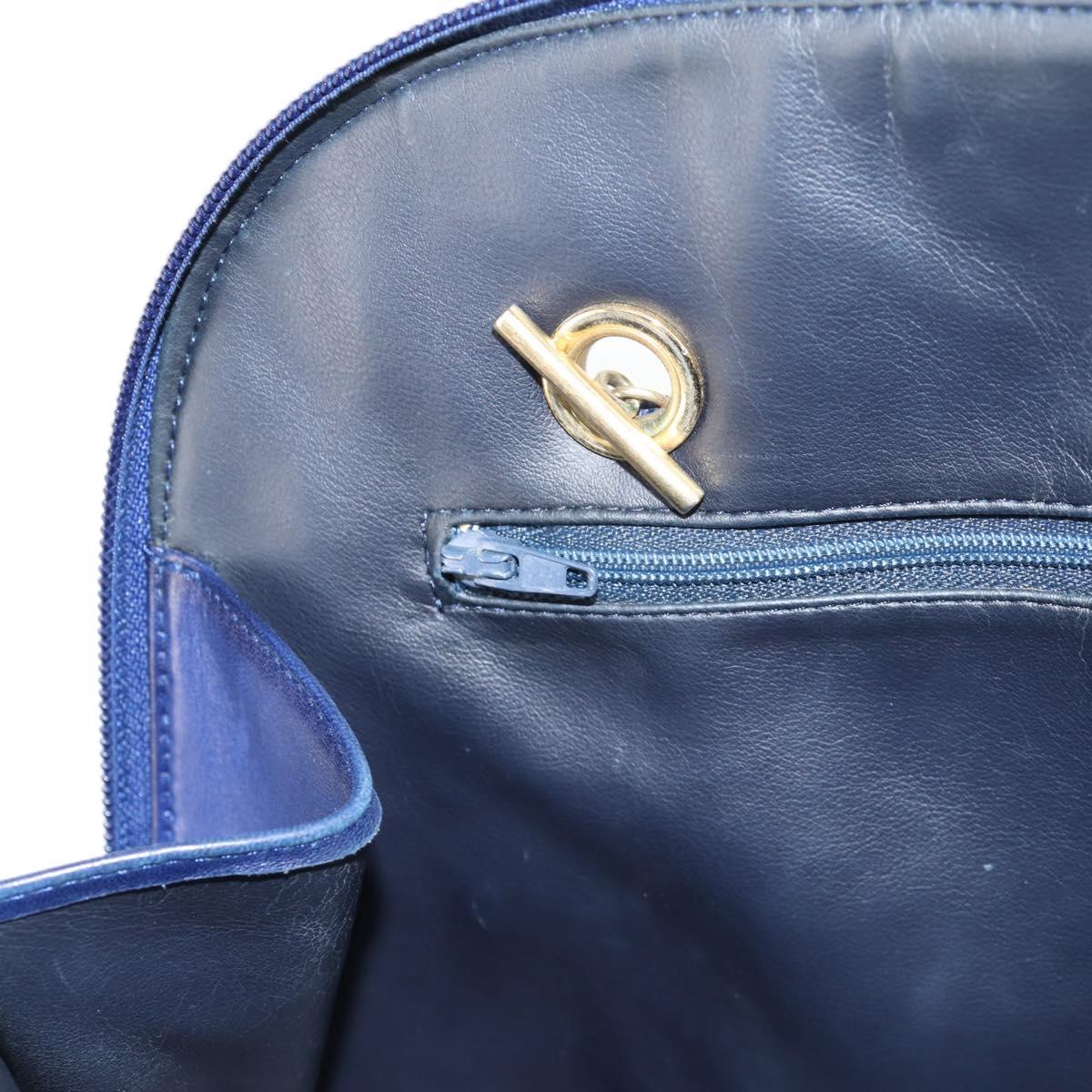 BALLY Quilted Chain Shoulder Bag Leather Blue Gold Auth BA4685