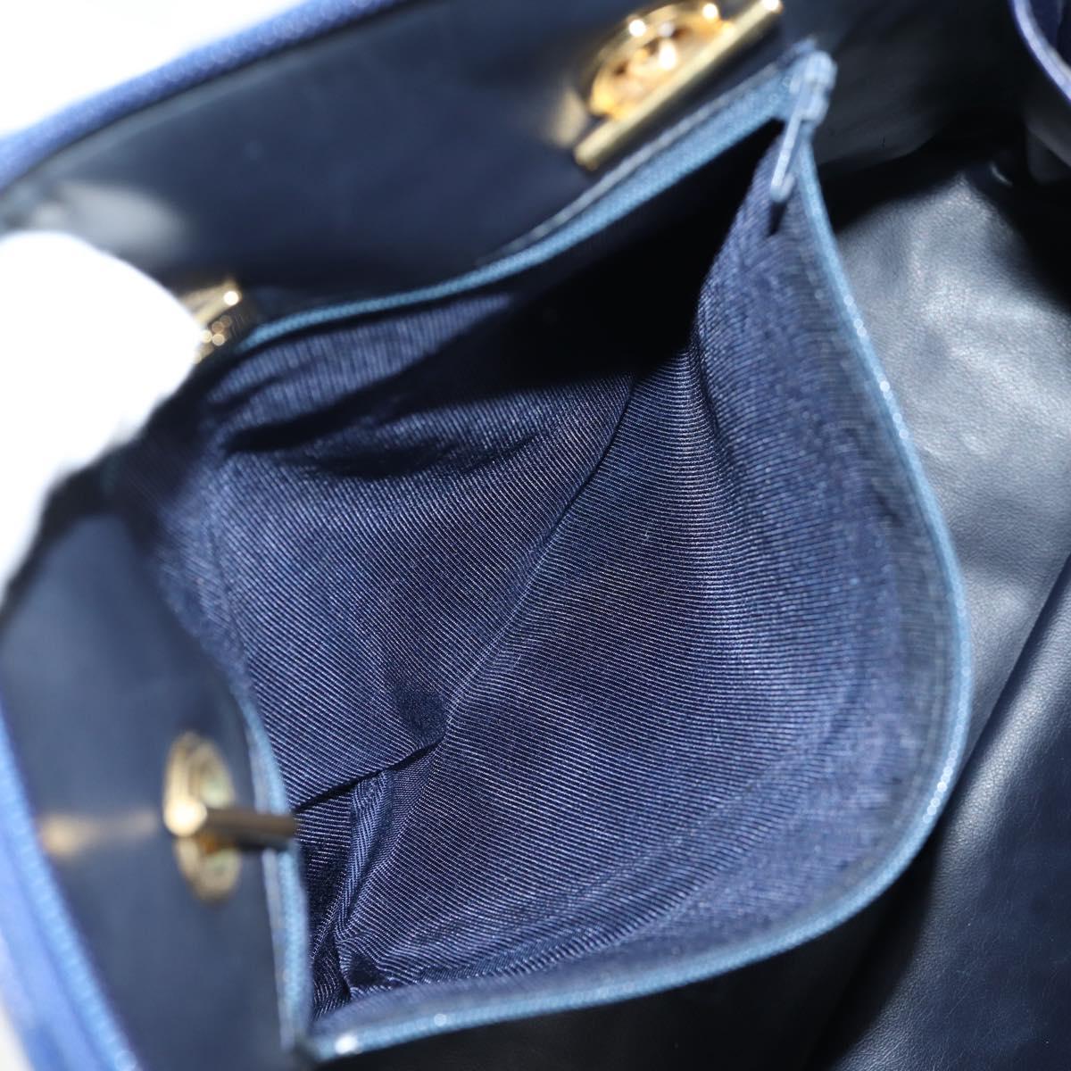 BALLY Quilted Chain Shoulder Bag Leather Blue Gold Auth BA4685