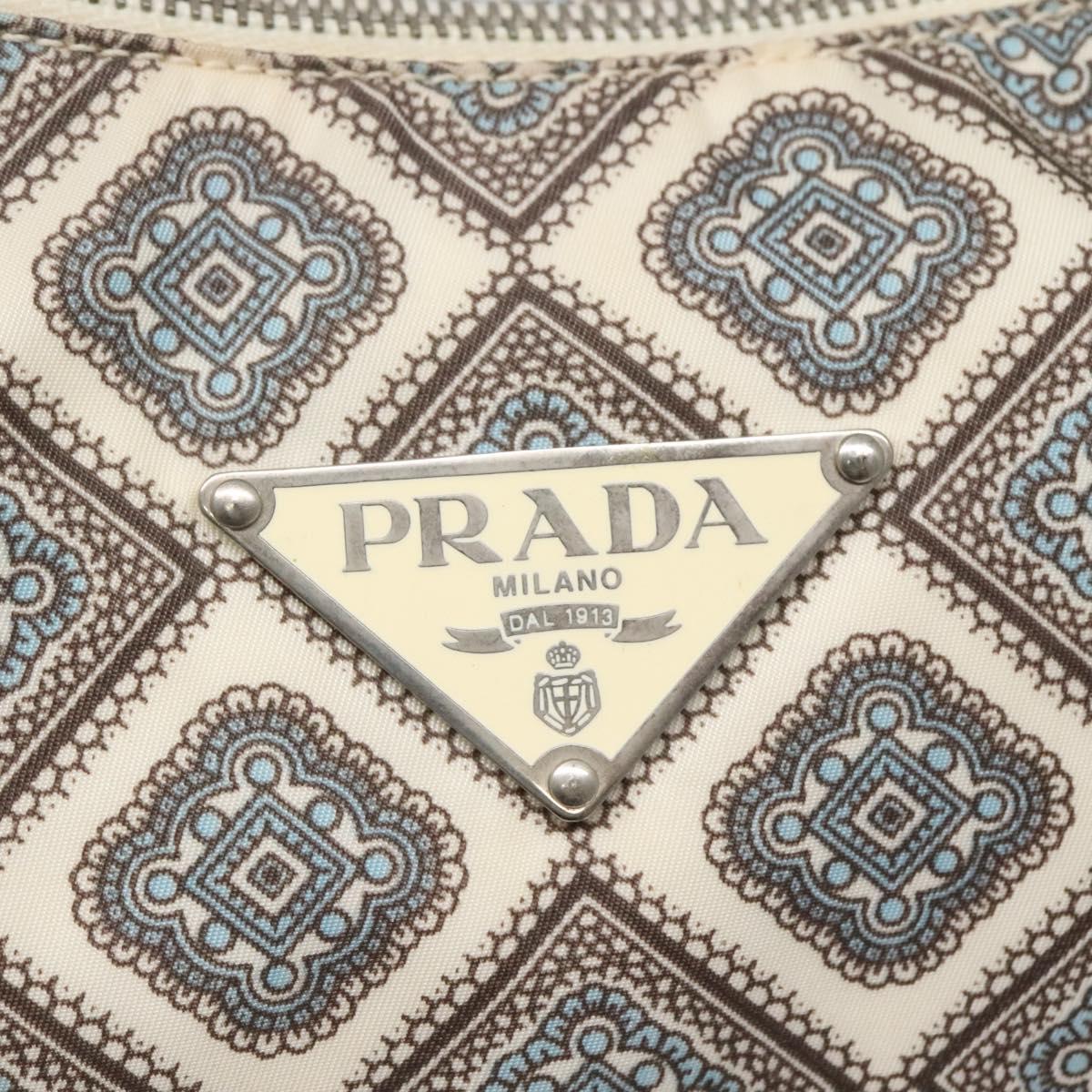 PRADA Shoulder Bag Nylon Beige Silver Auth BA4686