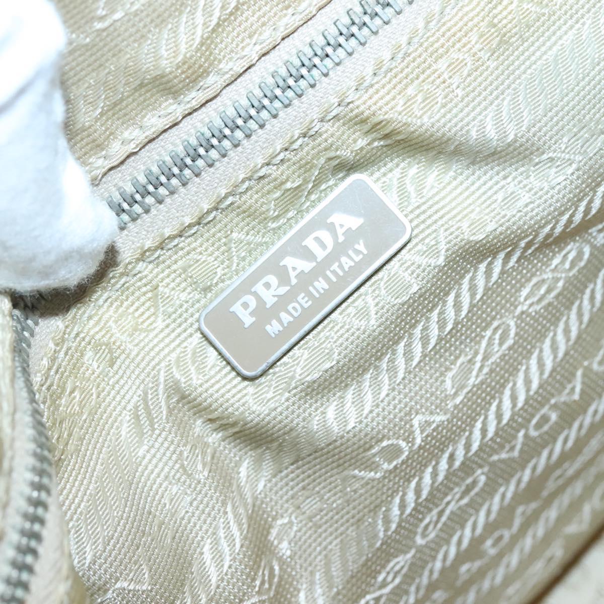 PRADA Shoulder Bag Nylon Beige Silver Auth BA4686