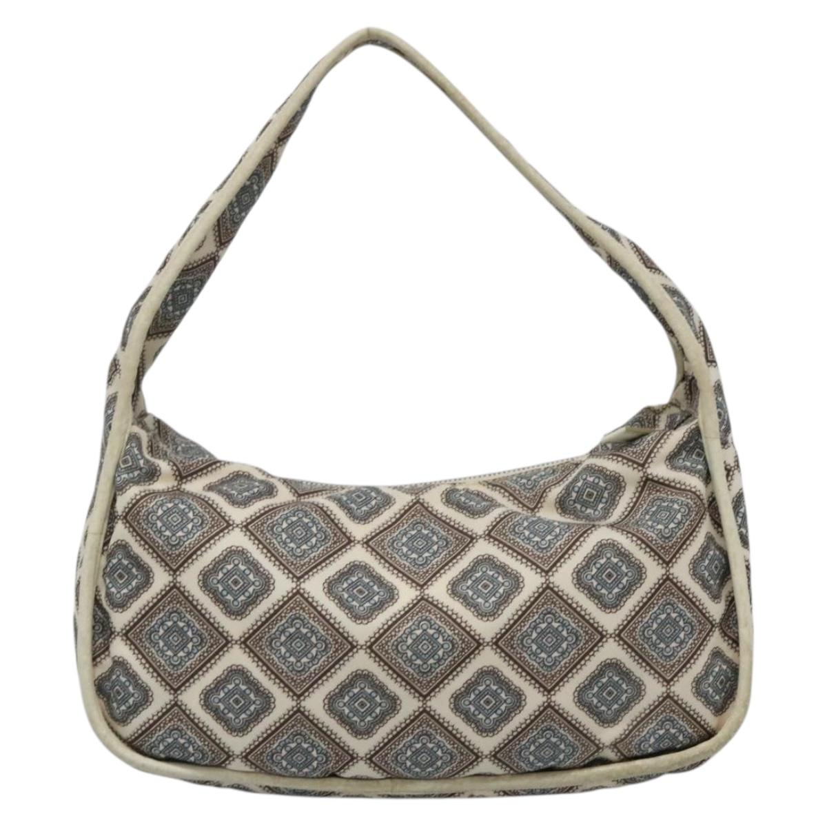 PRADA Shoulder Bag Nylon Beige Silver Auth BA4686