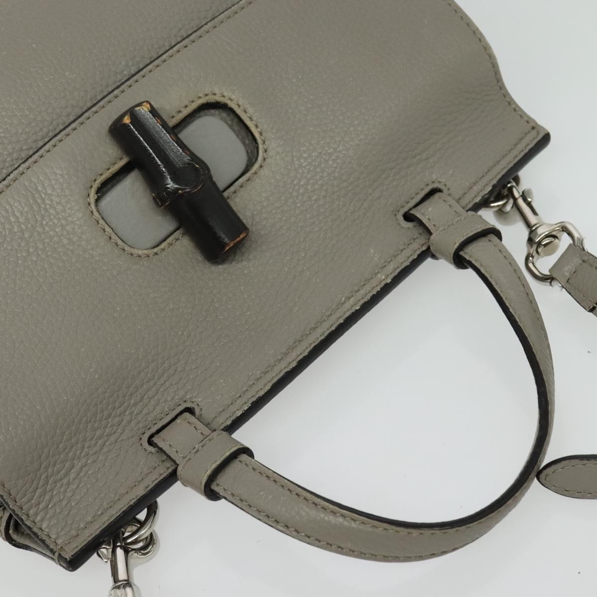 GUCCI Bamboo Daily Hand Bag Leather 2way Gray Silver 370831 Auth BA4687
