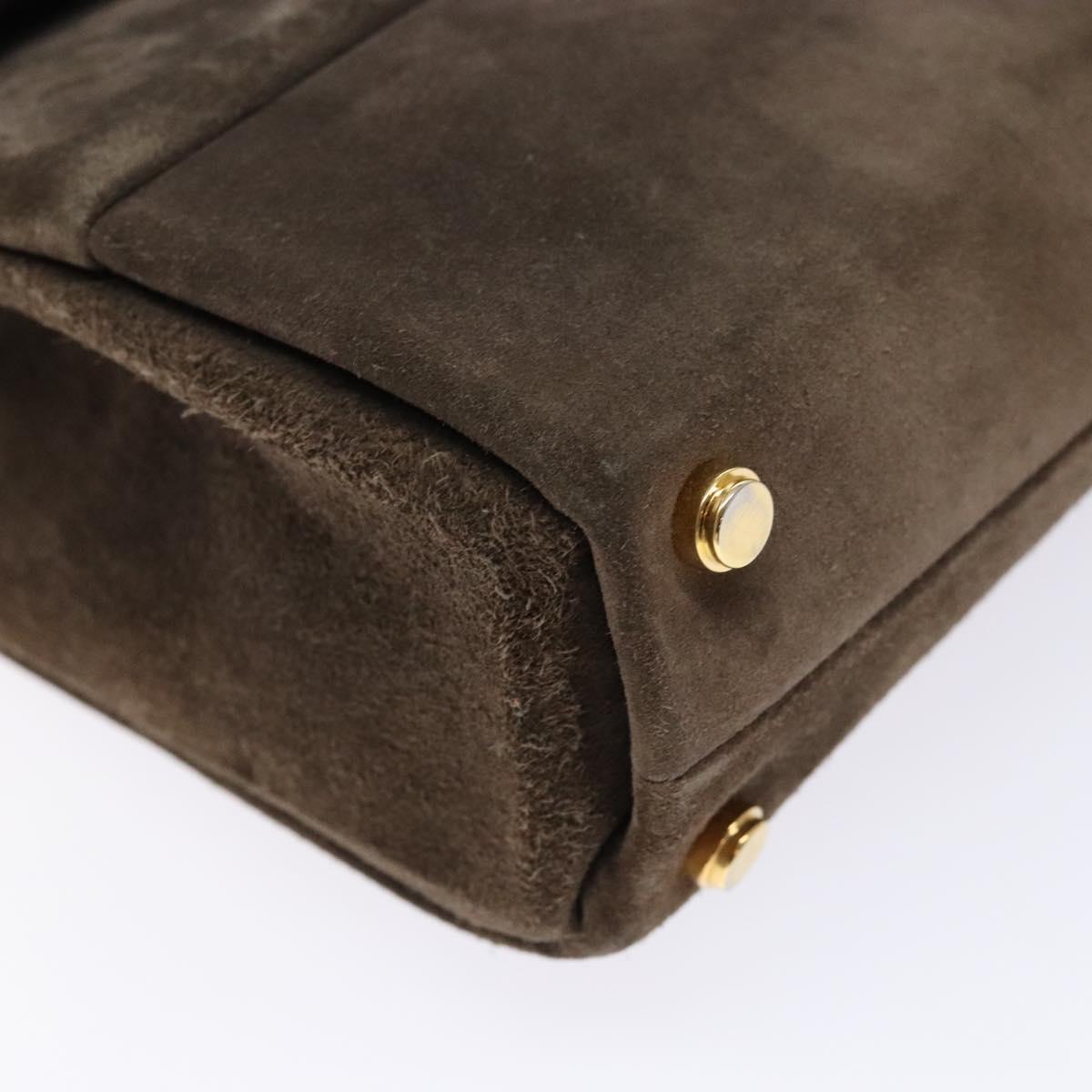 Salvatore Ferragamo Chain Hand Bag Suede Gray Gold Auth BA4690