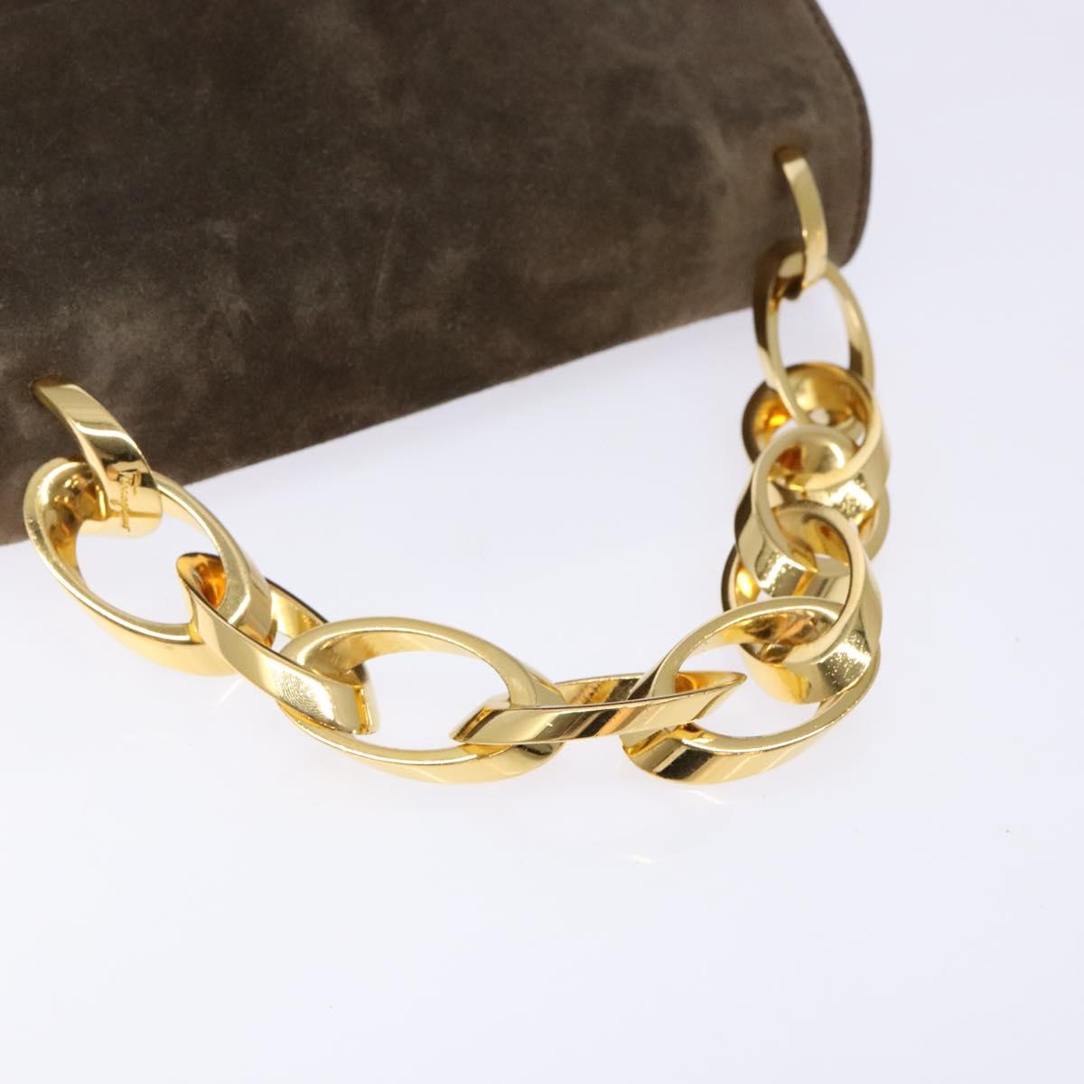 Salvatore Ferragamo Chain Hand Bag Suede Gray Gold Auth BA4690