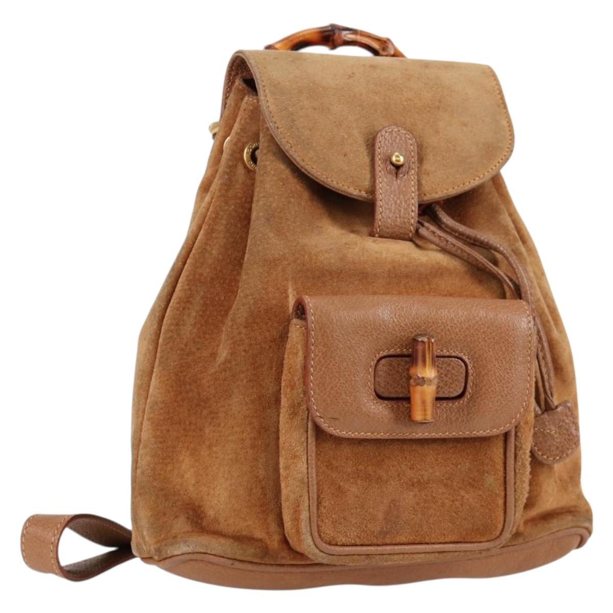 GUCCI Bamboo Backpack Suede Brown Gold 003 1705 0030 Auth BA4691