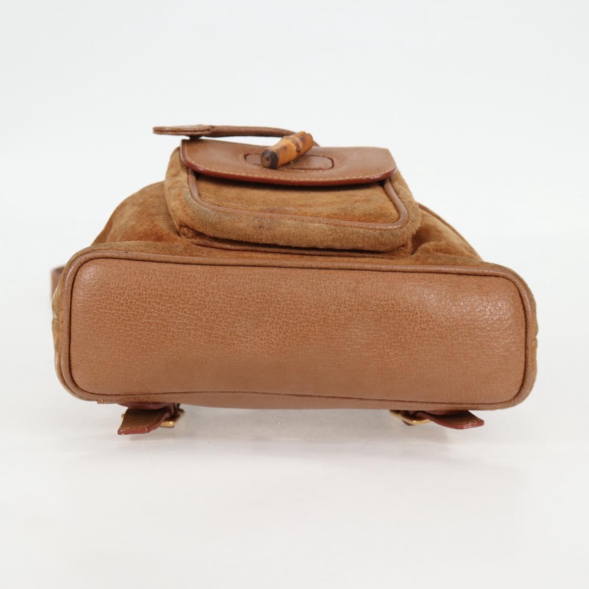 GUCCI Bamboo Backpack Suede Brown Gold 003 1705 0030 Auth BA4691