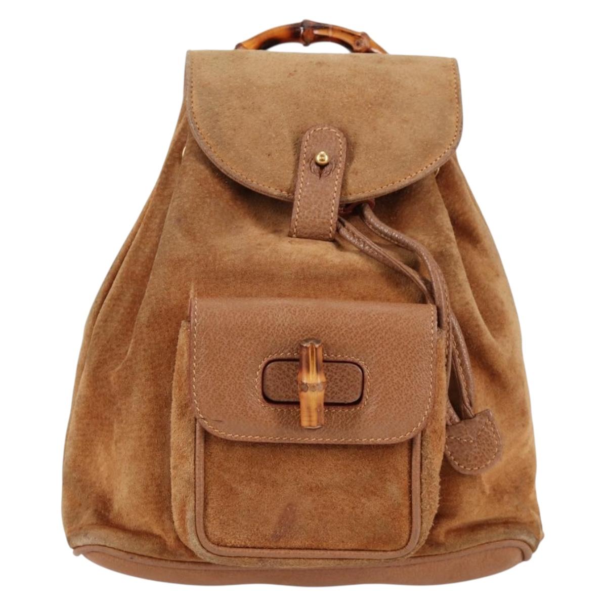 GUCCI Bamboo Backpack Suede Brown Gold 003 1705 0030 Auth BA4691