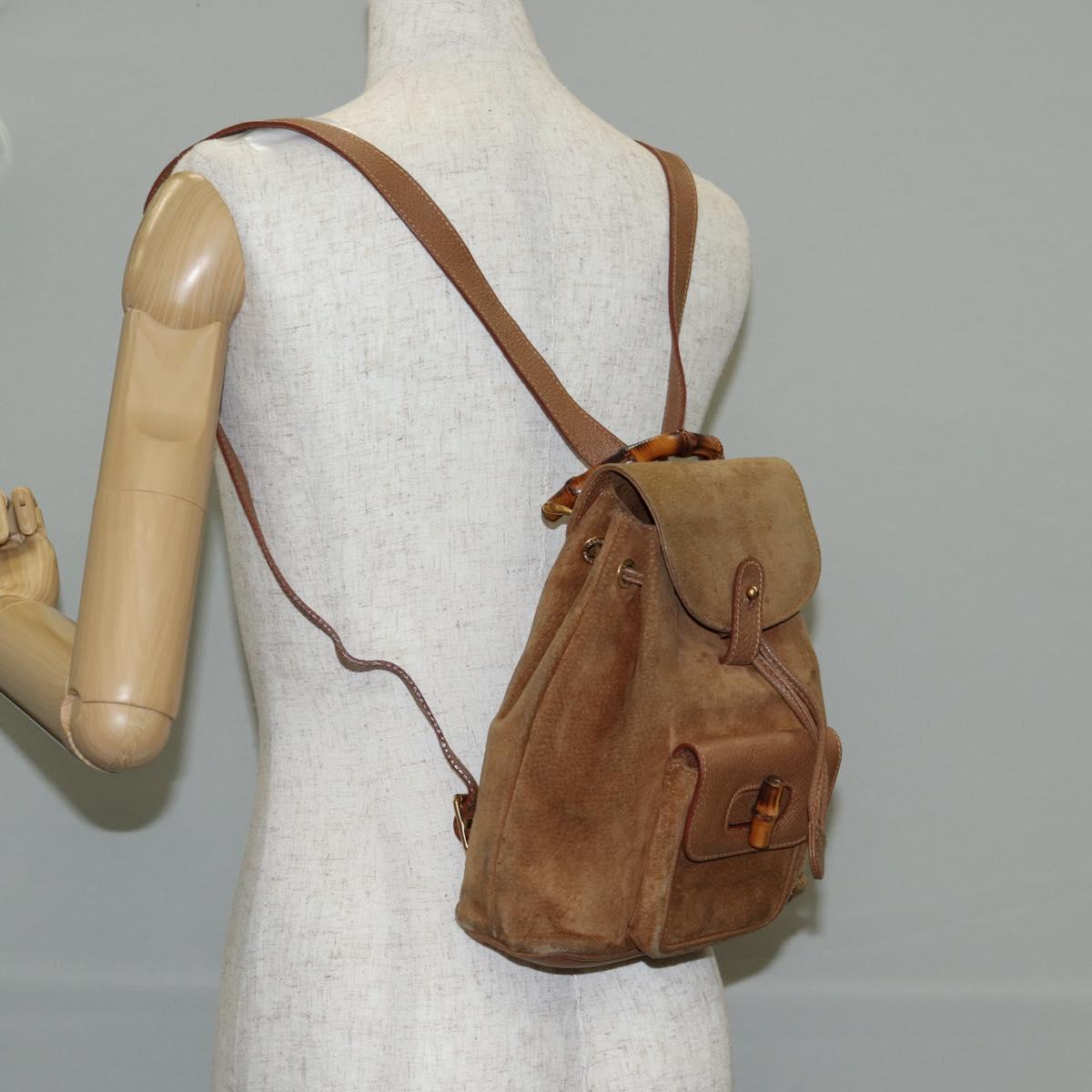 GUCCI Bamboo Backpack Suede Brown Gold 003 1705 0030 Auth BA4691