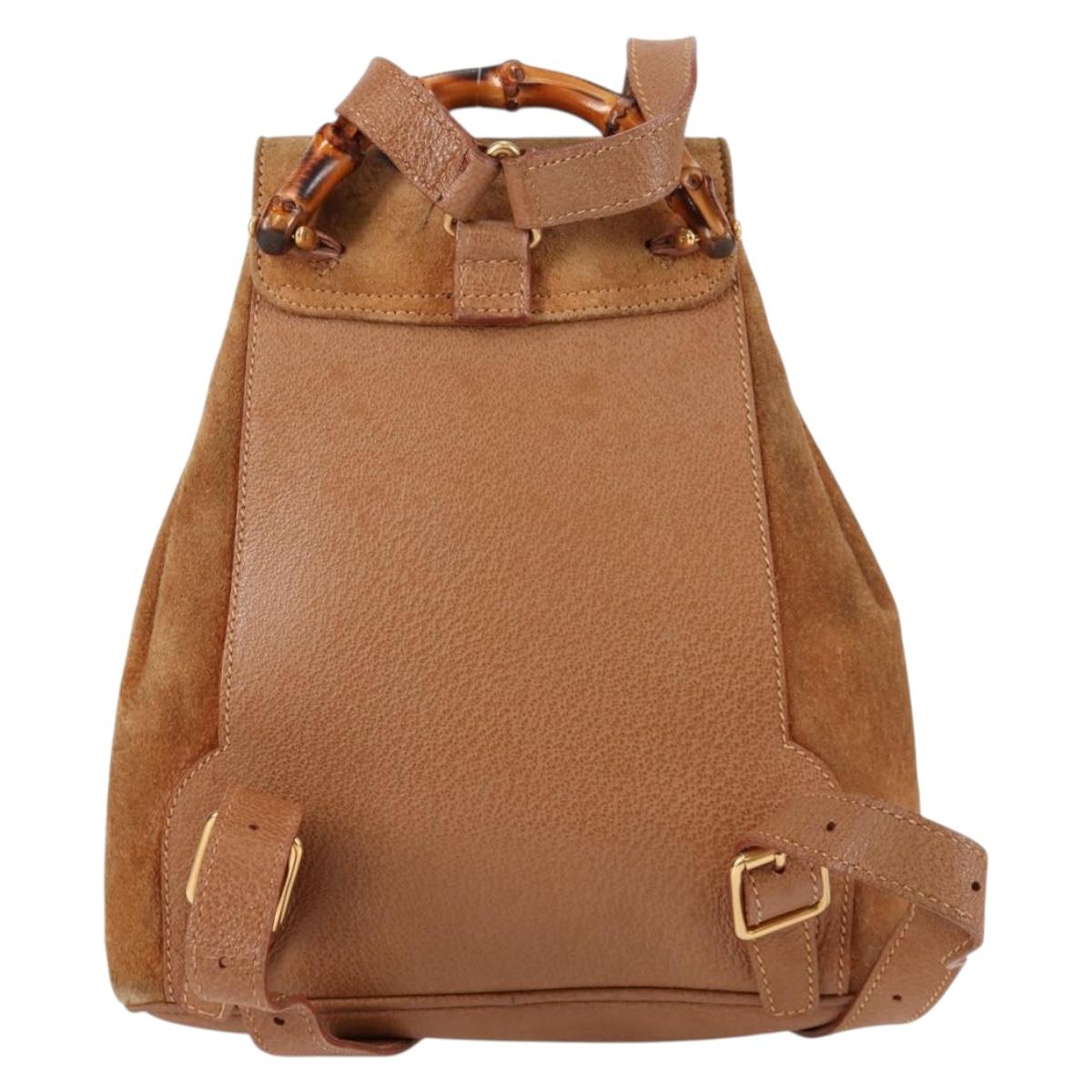 GUCCI Bamboo Backpack Suede Brown Gold 003 1705 0030 Auth BA4691