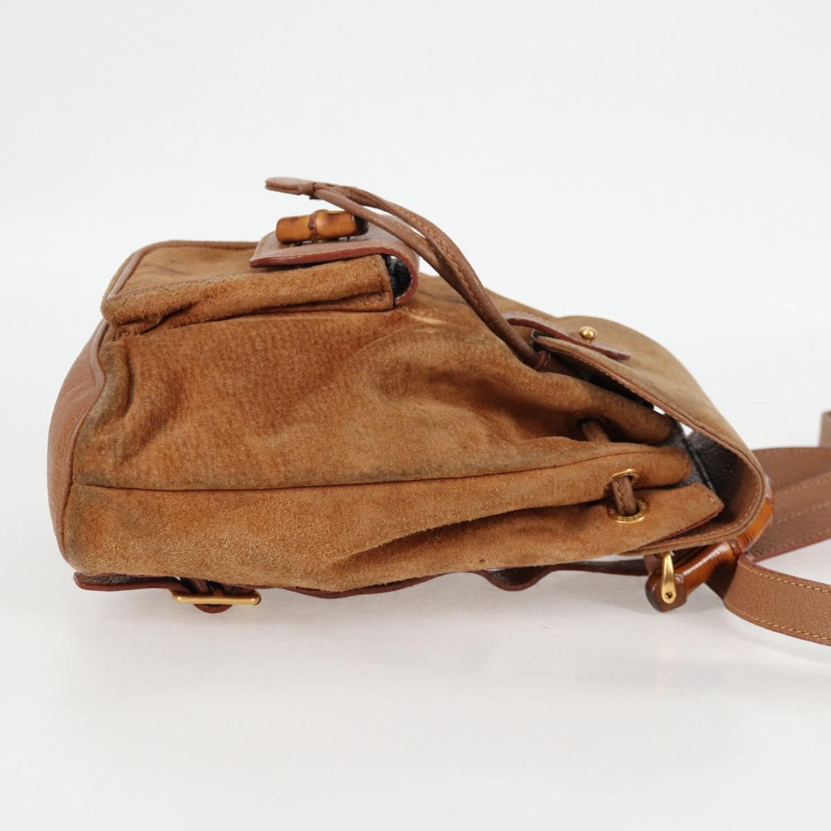 GUCCI Bamboo Backpack Suede Brown Gold 003 1705 0030 Auth BA4691