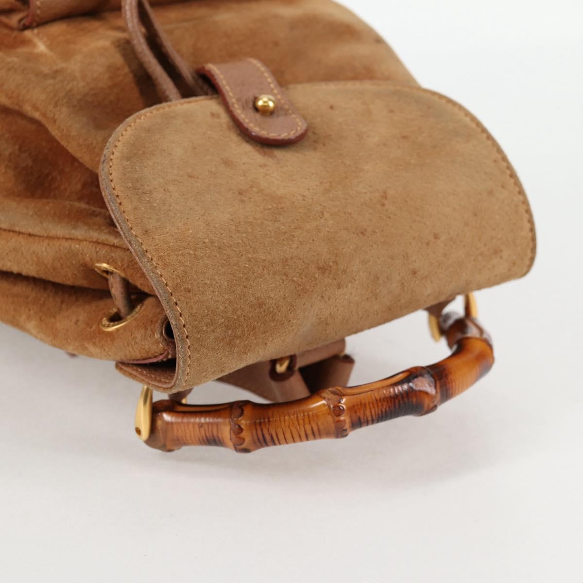 GUCCI Bamboo Backpack Suede Brown Gold 003 1705 0030 Auth BA4691