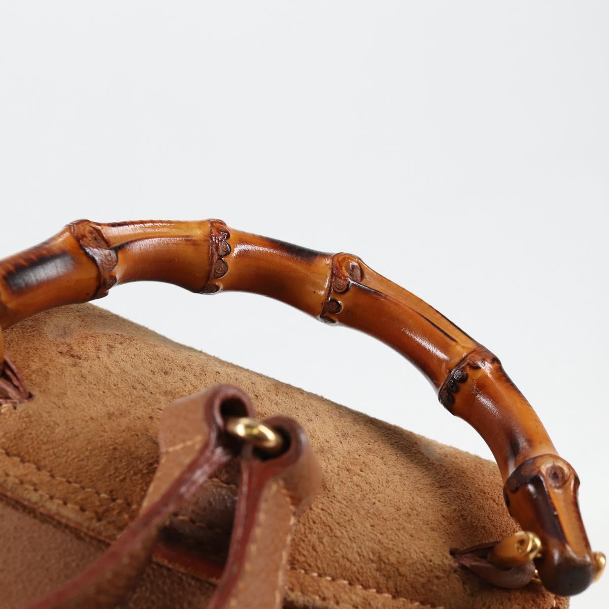 GUCCI Bamboo Backpack Suede Brown Gold 003 1705 0030 Auth BA4691