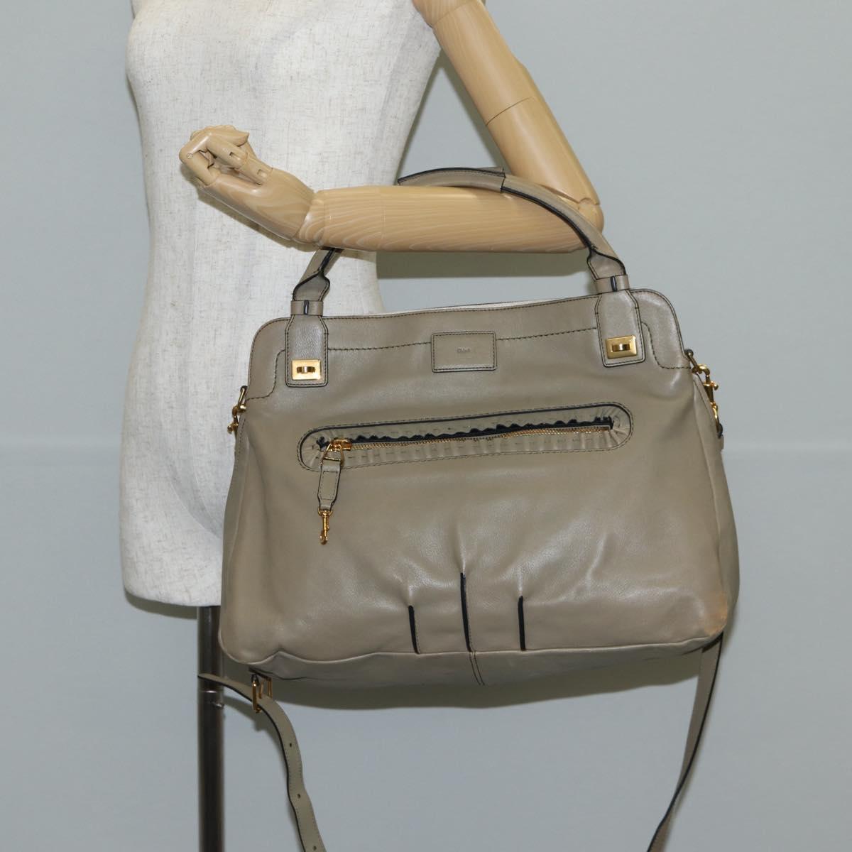 Chloe Margaret Hand Bag Leather 2way Gold olive Auth BA4692
