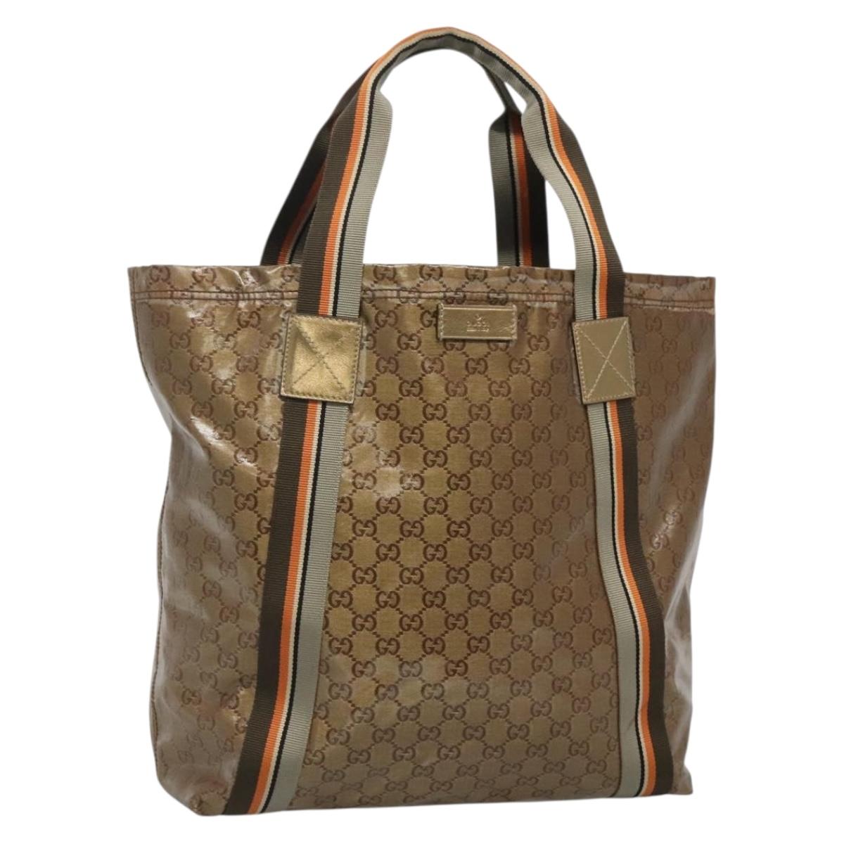 GUCCI GG Crystal Sherry Line Tote Bag Coated Canvas Brown 189669 Auth BA4700