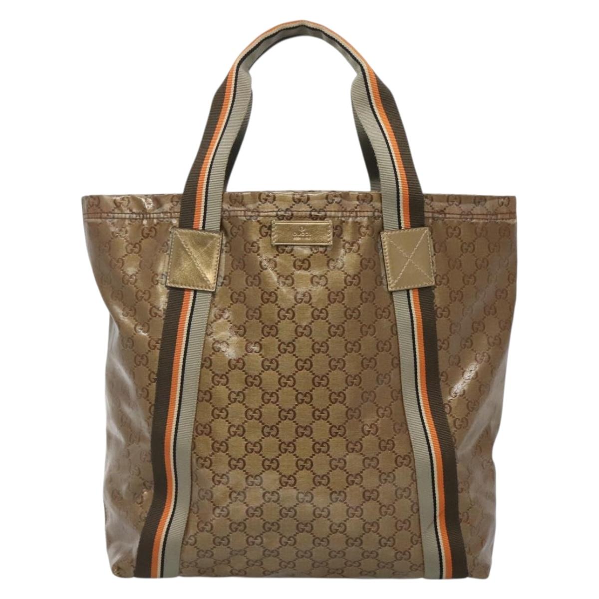 GUCCI GG Crystal Sherry Line Tote Bag Coated Canvas Brown 189669 Auth BA4700