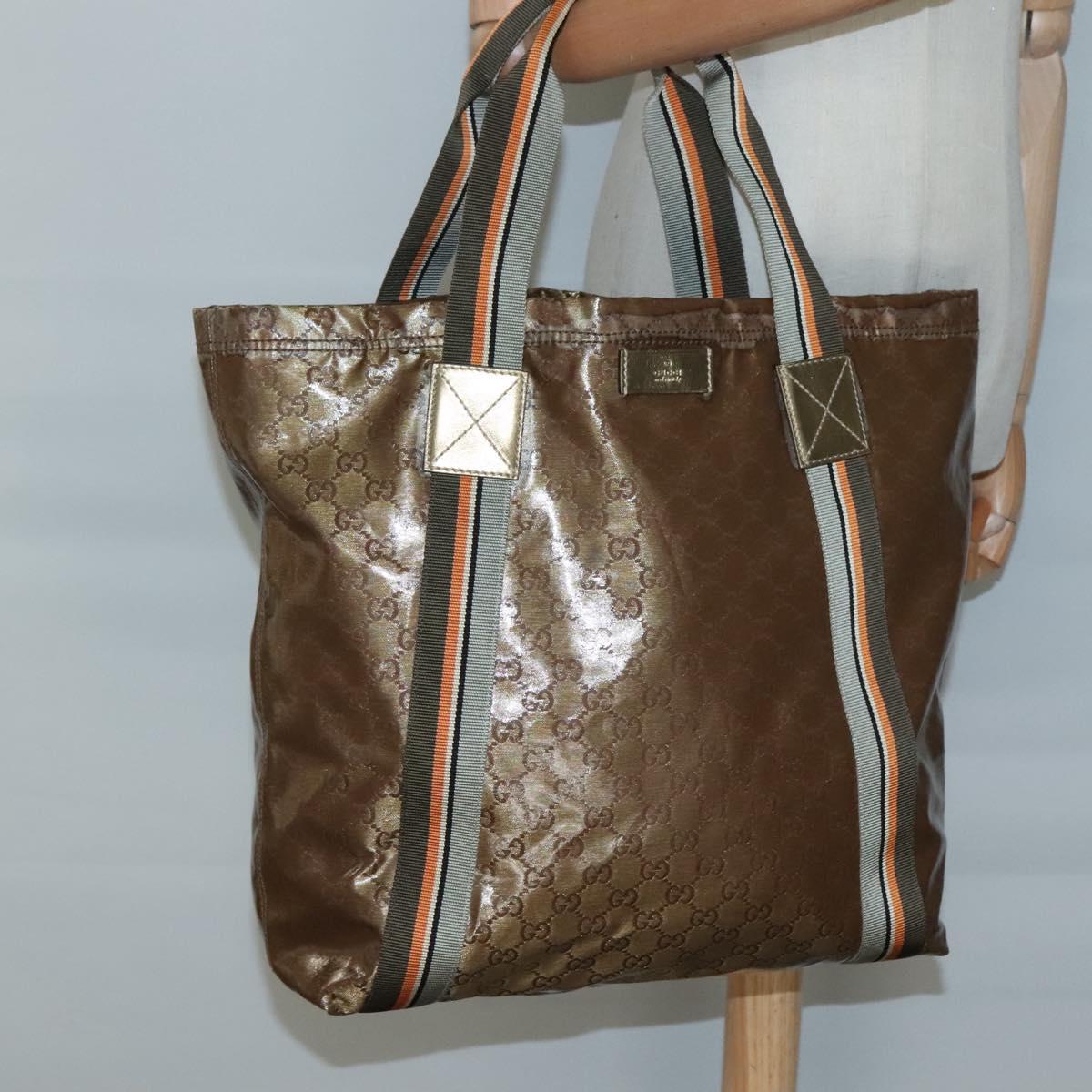 GUCCI GG Crystal Sherry Line Tote Bag Coated Canvas Brown 189669 Auth BA4700