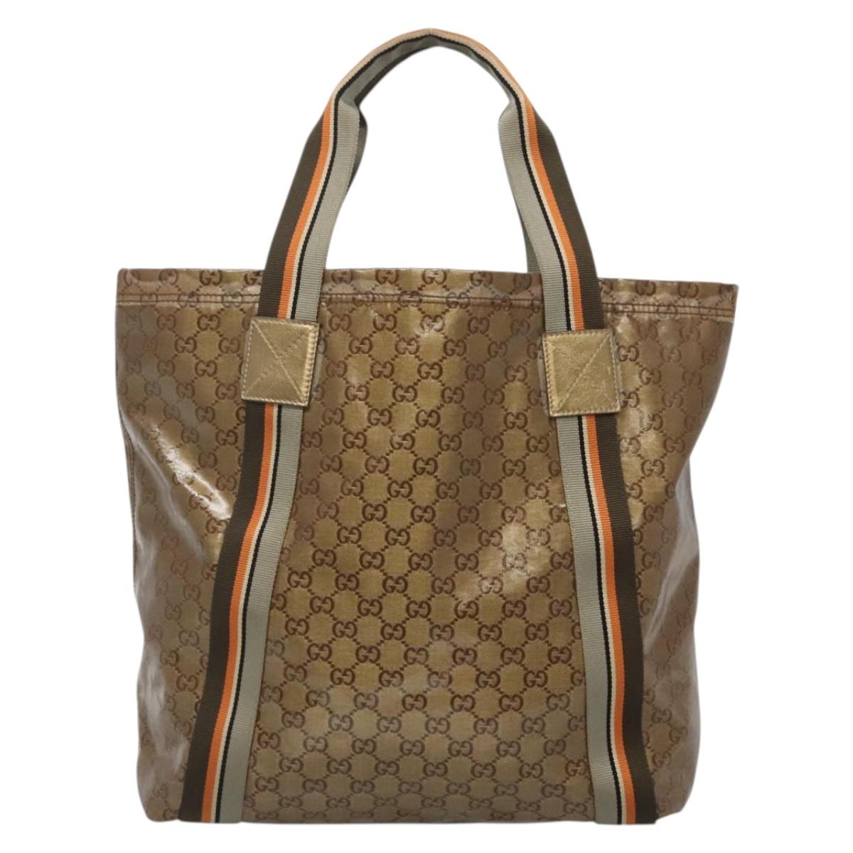 GUCCI GG Crystal Sherry Line Tote Bag Coated Canvas Brown 189669 Auth BA4700
