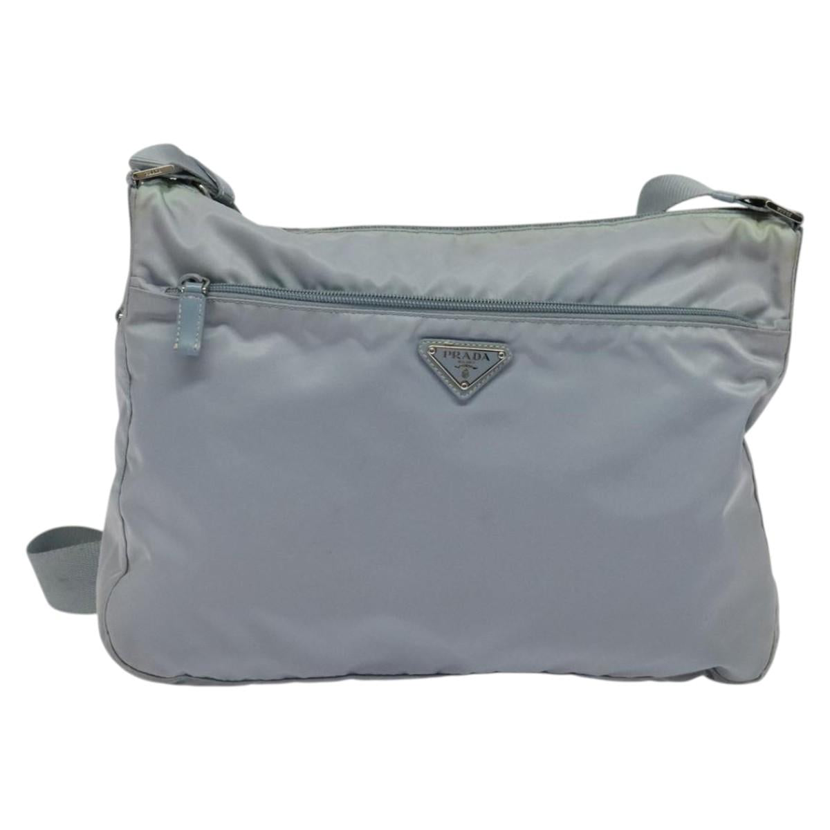 PRADA Shoulder Bag Nylon Light Blue Silver Auth BA4705