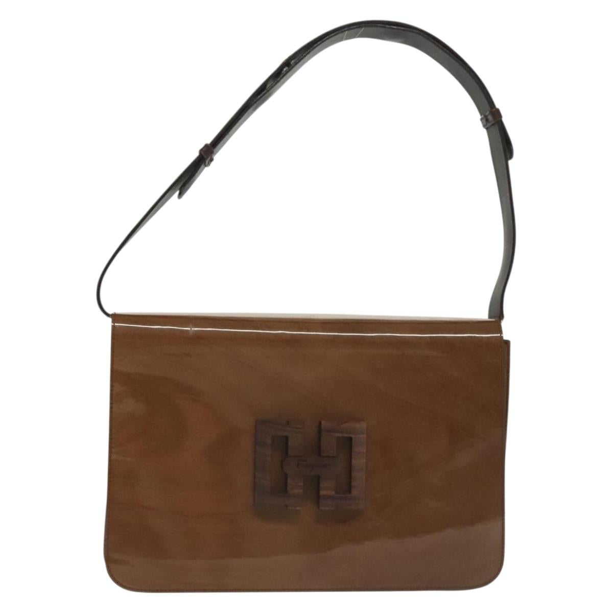 Salvatore Ferragamo Shoulder Bag Vinyl Brown Gold Auth BA4715