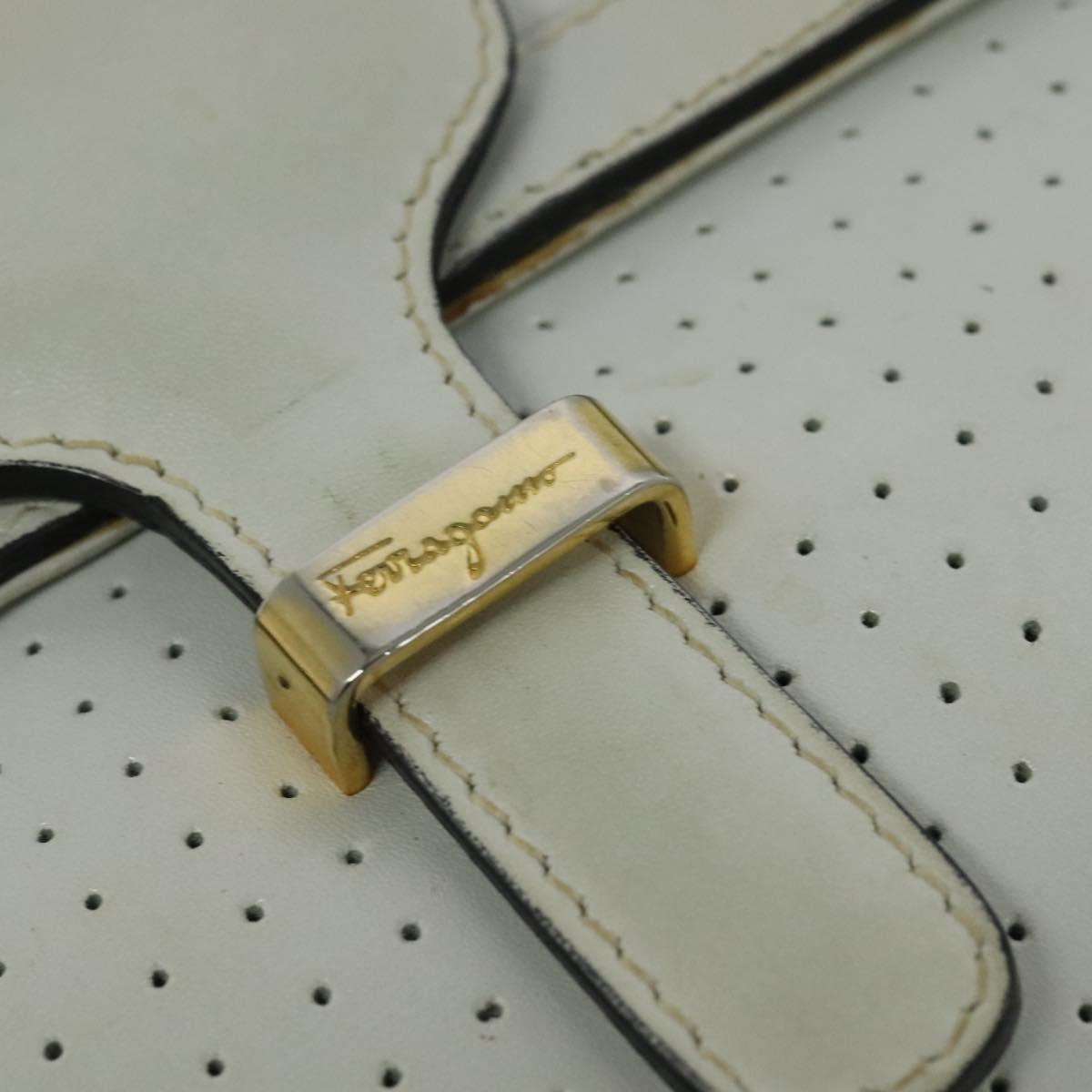 Salvatore Ferragamo Shoulder Bag Leather White Gold Auth BA4716