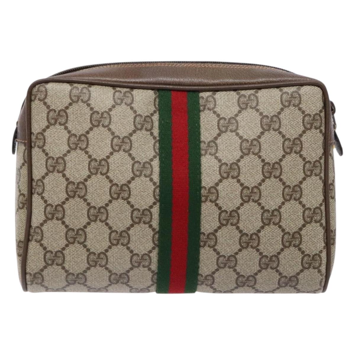GUCCI GG Supreme Web Sherry Line Clutch Bag PVC Beige Gold Auth BA4726